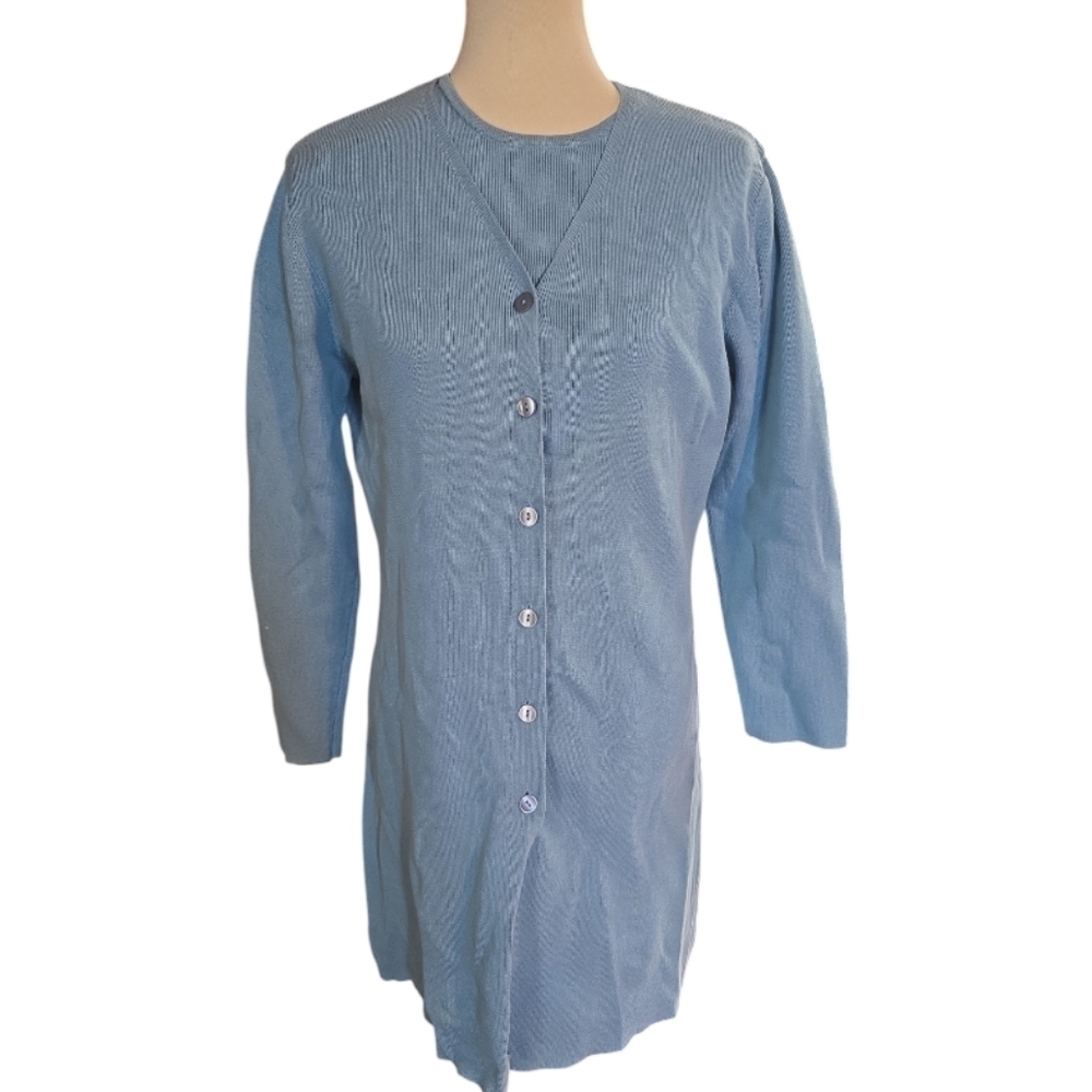 Talbots Petites Long Cardigan and Shirt Baby Blue